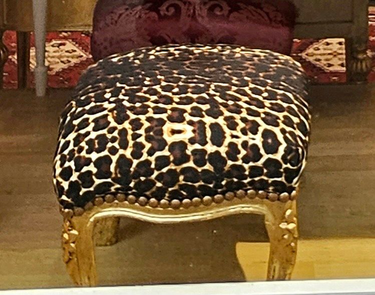 Sitzhocker,Holz,Leopard,Blattgold