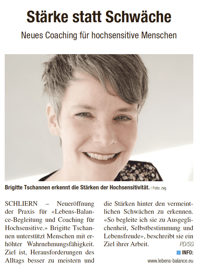 Lebens-Balance in der Könizer Zeitung vom November 2022, Porträt von Brigitte Tschannen