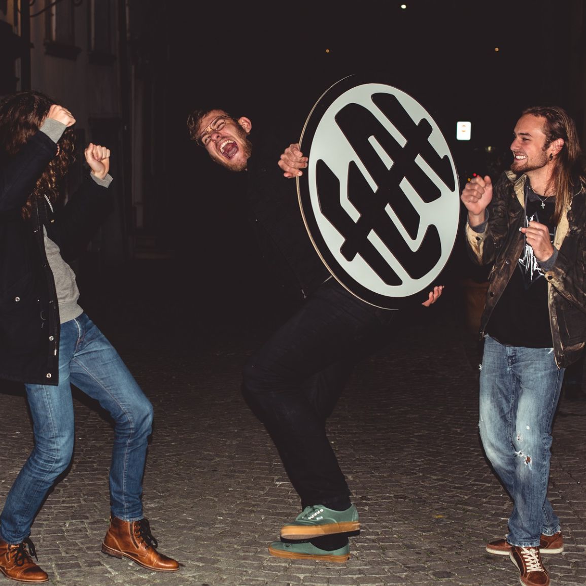 Band members of Flat photographed in the streets of Aarau.